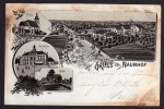 Litho Naunhof Kirche Mühle Rathskeller 1905