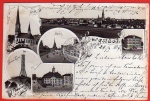 Litho Burgstädt 1897 Kirche Schule Wettin Turm