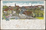 Litho Königsbrück mit Bahngleisen 1900