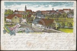 Litho Königsbrück mit Bahngleisen 1900 