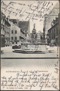 Nürnberg 1906 Tugendbrunnen Parfümerie Friseur 