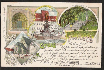 Freiberg Litho 1899 Goldene Pforte Dom Ratskel 