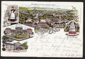 Litho Bad Elster 1899 Kurhaus Badehaus Brunnen 