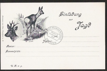 Litho Einladung zur Jagd Reh Rehbock 