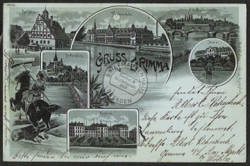 Litho  Grimma Gattersburg Husar zu Pferd Fürst 