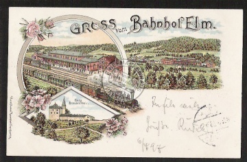 Litho Bahnhof Elm Zug Eisenbahn Dampflok 