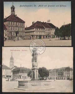 2 AK Bischofswerda Markt Rathaus Confections Haus 