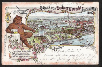 Berliner Gewerbeausstellung 1896 berliner Bär trinkt Bier Berliner Weisse 