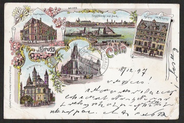 Litho 1897 Cöln Theater Post Apostelkirche 