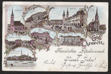 Litho Chemnitz Bahnhof Justiz Palast Markt Kas 