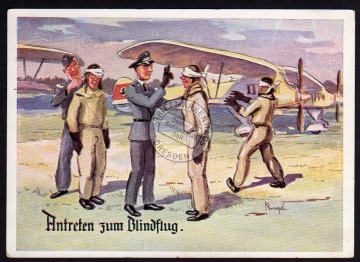 ca. 1940 Antreten zum Blindflug Werbung Fliege 