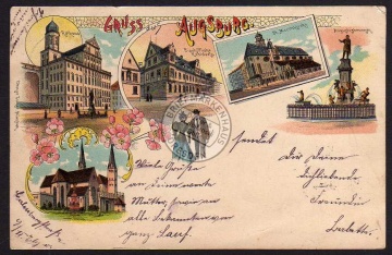 Augsburg Litho 1902 Rathaus Kirche Residenz 