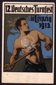 Leipzig 1913 Turnfest Künstlerkarte Gerwerfer 