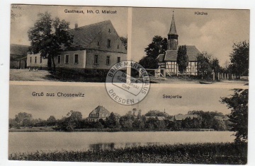 Chossewitz Gasthaus kirche Seepartie ca. 1928 