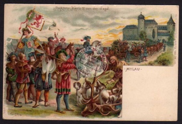 Litho Mylau Rückkehr Karl s von der Jagd 1900 
