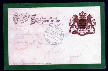 Gruß aus dem Sachsenlande Wappen Präge Karte 