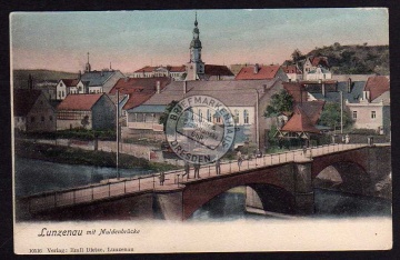 Lunzenau Muldenbrücke handcoloriert 1900 