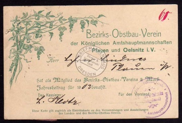 Plauen u. Oelsnitz Obstbau Verein Nachnahme 