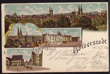 Halberstadt 1904 Litho Holzmarkt Kaserne Dom 