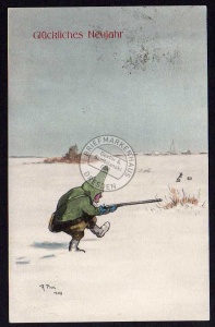 Neujahr Zwerg Jagd Hase Schnee 1919 