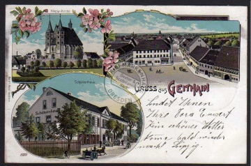 Litho Geithain Nikolai Kirche Schützenhaus 1903 