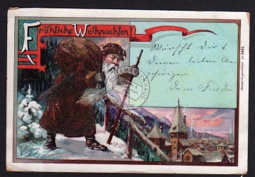 Weihnachten 1900 Weihnachtsmann brauner Sack 