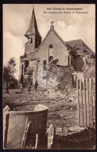 Ostpreußen Possessern zerschossene Kirche 1915 