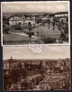 2 AK Auerbach vorn Reichshalle Realschule 1929 