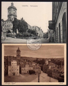 2 AK LössnitzRathausplatz 1913 Markt 1943 