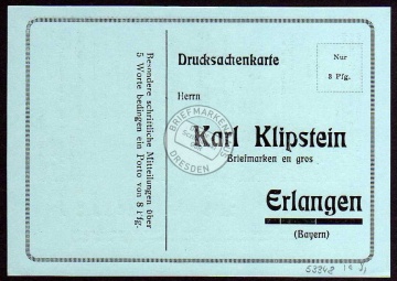 Erlangen K. Klipstein Briefmarken Werbe Karte 