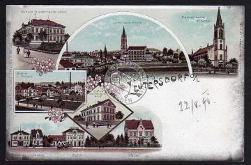 Leutersdorf Schule Post Kirche Litho 1898 