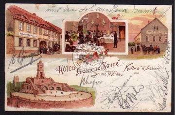 Litho Kelbra Kyffhäuser 1898 Hotel goldene Sonne 