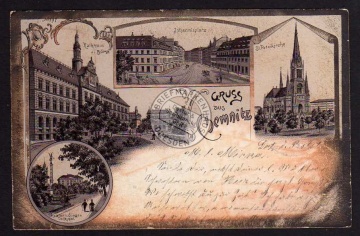 Chemnitz Litho 1900 Rathaus Börse Johannisplatz 