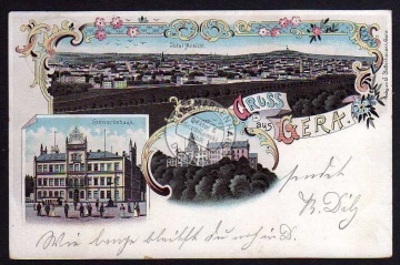 Gera Schloß Gewebehaus 1898 Litho 