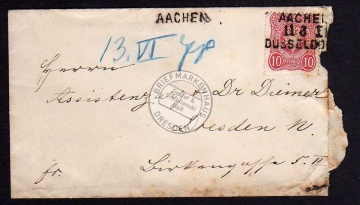 DR 33a seltener Einzeiler Bahnpost Aachen Düssel 