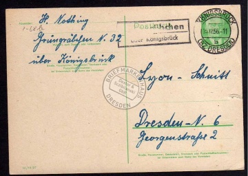 Ganzsache Grüngräbchen über Königsbrück Landpost 