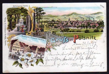 Pulsnitz Litho 1897 Hauptmarkt Rietschel Denkmal 