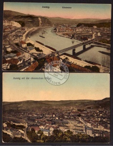 Aussig Bahnhof Chem. Fabrik Elbebrücken 1920 