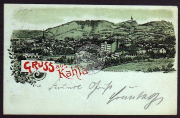 Kahla 1901 Litho Stempel Hotel Schloss Leuchte 