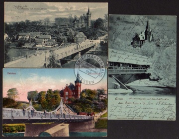 3 AK Zwickau Paradiesbrücke Ebertschlößchen 