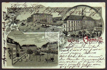 Chemnitz 1900 Bahnhof Neumarkt Litho 