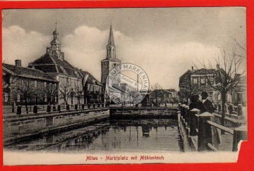 Mitau Marktplatz mit Mühlenteich 1915 Feldpost 