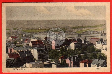 Riesa 1912 Stadt + Brücke Elbe 
