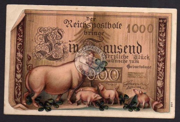Geldscheinkarte Ein Tausend Glückwünsche 1909 