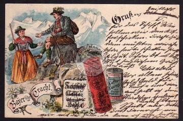 Bayern Litho Bayr. Tracht Reklame Kaffee 1898 
