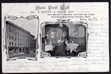 Berlin 1905 Hotel Stadt Riga Mittelstraße 12/1 