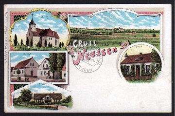 Litho Neussen Belgern Neußen Gasthof Schule 