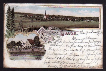 Litho Lausa Neussen Belgern 1899 Gasthof 