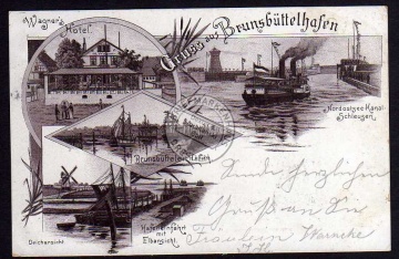 Brunsbüttelhafen 1897 Litho Mole Windmühle 