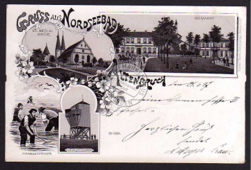 Litho Nordseebad Altenbruch 1897 Krabbenfänger 